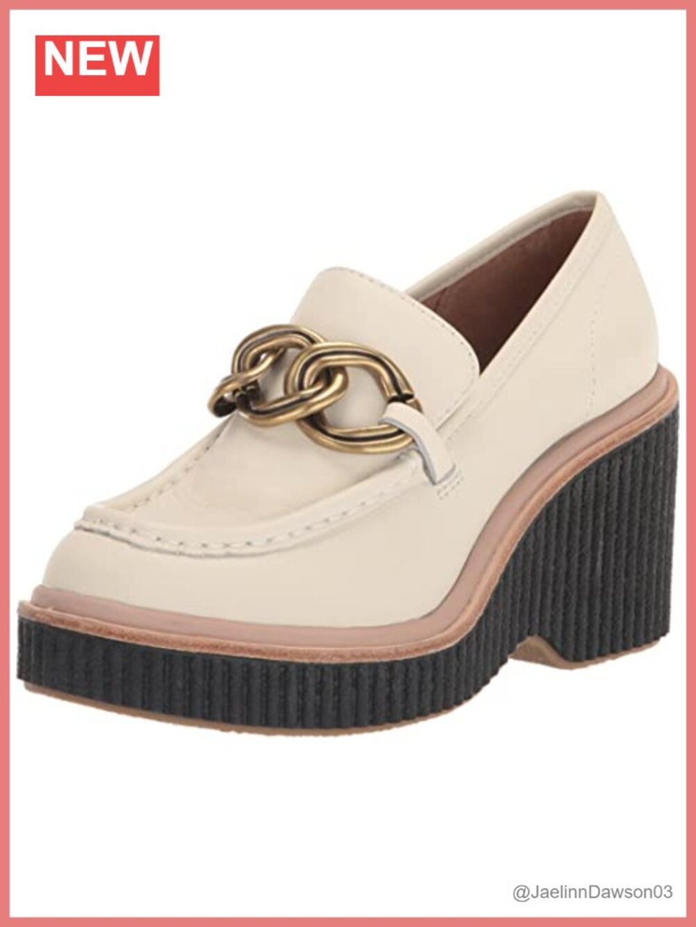 Women's Platform Loafer Shoes - Chunky Heel Chain Embellishment Leather
